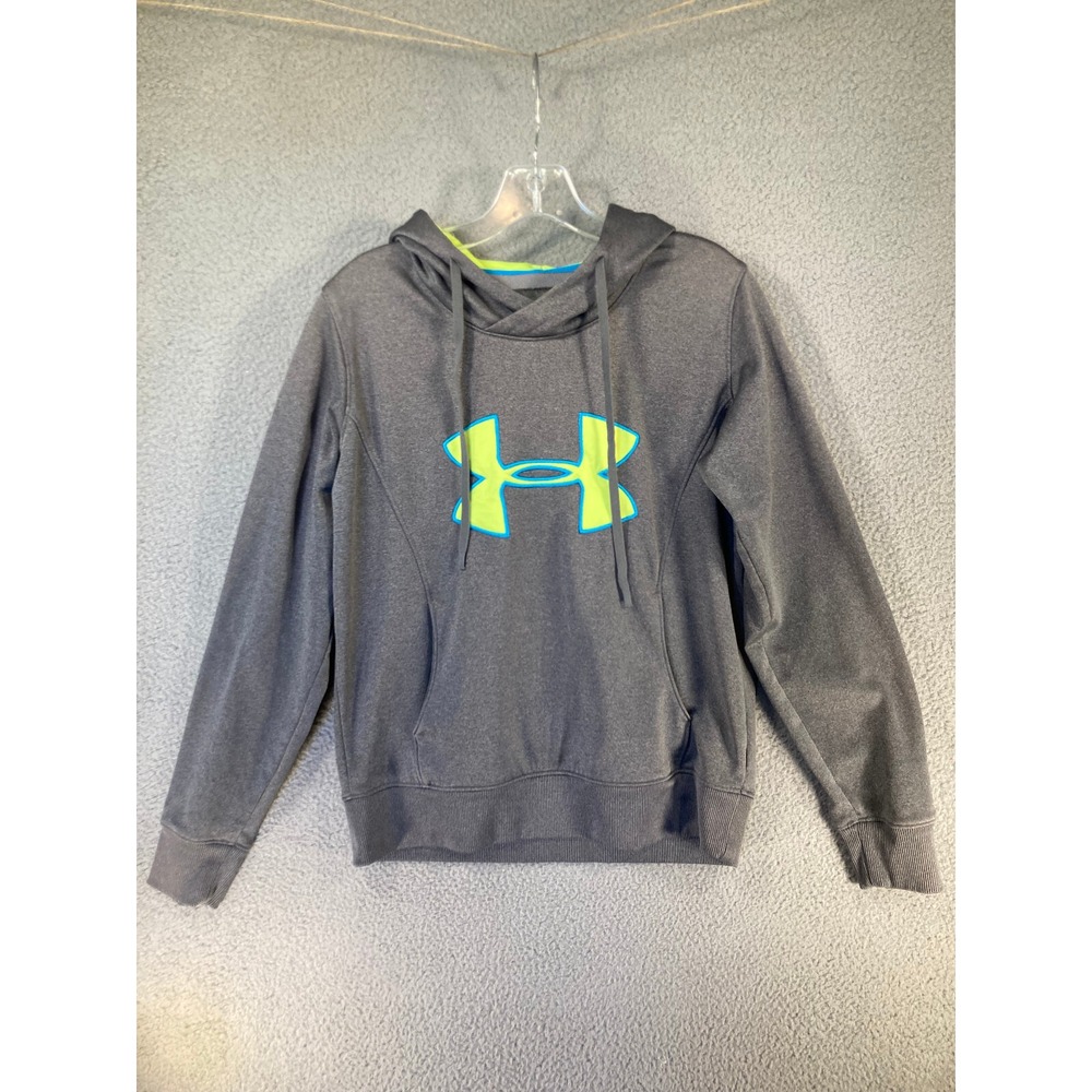 Under Armour Storm ColdGear Hoodie Womens Medium Gray Neon Logo Pullover